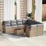 Set de canapele pentru grădină cu pernă 9 pcs Bej poliratan GartenMobel Dekor