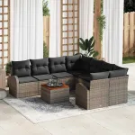 Set de canapele pentru grădină cu pernă 9 pcs Gri poliratan GartenMobel Dekor