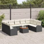 Set de canapele pentru grădină cu pernă 10 pcs Negru poliratan GartenMobel Dekor