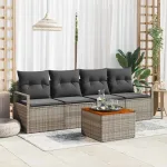 Set de canapele pentru grădină cu pernă 5 pcs Gri poliratan GartenMobel Dekor