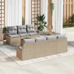 Set de canapele pentru grădină cu pernă 8 pcs Bej poliratan GartenMobel Dekor