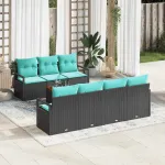 Set de canapele pentru grădină cu pernă 8 pcs Negru poliratan GartenMobel Dekor