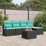 Set de canapele pentru grădină cu pernă 6 pcs Negru poliratan GartenMobel Dekor