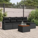 Set de canapele pentru grădină cu pernă 6 pcs Negru poliratan GartenMobel Dekor