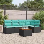 Set de canapele pentru grădină cu pernă 6 pcs Negru poliratan GartenMobel Dekor
