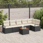 Set de canapele pentru grădină cu pernă 7 pcs Negru poliratan GartenMobel Dekor