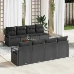 Set de canapele pentru grădină cu pernă 9 pcs Negru poliratan GartenMobel Dekor
