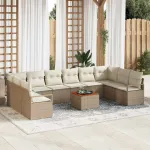 Set de canapele pentru grădină cu pernă 11 pcs Bej poliratan GartenMobel Dekor