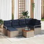 Set de canapele pentru grădină cu pernă 7 pcs Gri poliratan GartenMobel Dekor