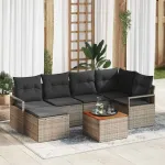 Set de canapele pentru grădină cu pernă 7 pcs Gri poliratan GartenMobel Dekor
