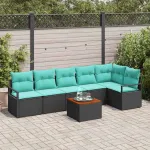 Set de canapele pentru grădină cu pernă 7 pcs Negru poliratan GartenMobel Dekor
