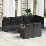 Set de canapele pentru grădină cu pernă 9 pcs Negru poliratan GartenMobel Dekor