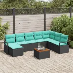 Set de canapele pentru grădină cu pernă 9 pcs Negru poliratan GartenMobel Dekor