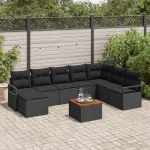 Set de canapele pentru grădină cu pernă 9 pcs Negru poliratan GartenMobel Dekor
