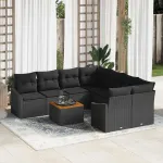 Set de canapele pentru grădină cu pernă 9 pcs Negru poliratan GartenMobel Dekor