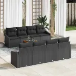 Set de canapele pentru grădină cu pernă 9 pcs Negru poliratan GartenMobel Dekor