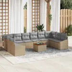 Set de canapele pentru grădină cu pernă 11 pcs Bej poliratan GartenMobel Dekor