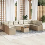 Set de canapele pentru grădină cu pernă 11 pcs Bej poliratan GartenMobel Dekor