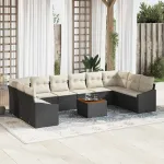 Set de canapele pentru grădină cu pernă 11 pcs Negru poliratan GartenMobel Dekor