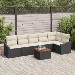 Set de canapele pentru grădină cu pernă 7 pcs Negru poliratan GartenMobel Dekor