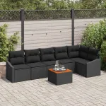 Set de canapele pentru grădină cu pernă 7 pcs Negru poliratan GartenMobel Dekor