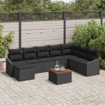 Set de canapele pentru grădină cu pernă 9 pcs Negru poliratan GartenMobel Dekor