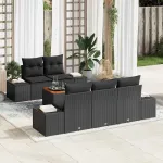 Set de canapele pentru grădină cu pernă 6 pcs Negru poliratan GartenMobel Dekor