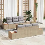 Set de canapele pentru grădină cu pernă 7 pcs Bej Rattan poli GartenMobel Dekor