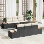 Set de canapele pentru grădină cu pernă 7 pcs Negru Rattan poli GartenMobel Dekor
