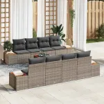 Set de canapele pentru grădină cu pernă 9 pcs Gri Rattan poli GartenMobel Dekor