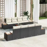Set de canapele pentru grădină cu pernă 9 pcs Negru Rattan poli GartenMobel Dekor
