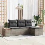Set de canapele pentru grădină cu pernă 4 pcs Gri poliratan GartenMobel Dekor