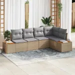 Set de canapele pentru grădină cu pernă 5 pcs Bej Rattan poli GartenMobel Dekor