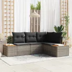 Set de canapele pentru grădină cu pernă 5 pcs Bej Rattan poli GartenMobel Dekor