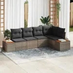 Set de canapele pentru grădină cu pernă 5 pcs Gri Rattan poli GartenMobel Dekor