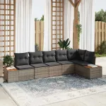 Set de canapele pentru grădină cu pernă 6 pcs Gri Rattan poli GartenMobel Dekor