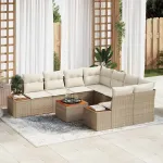 Set de canapele pentru grădină cu pernă 9 pcs Bej Rattan poli GartenMobel Dekor