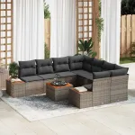 Set de canapele pentru grădină cu pernă 9 pcs Gri Rattan poli GartenMobel Dekor