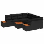 Set de canapele pentru grădină cu pernă 9 pcs Negru Rattan poli GartenMobel Dekor