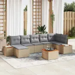 Set de canapele pentru grădină cu pernă 8 pcs Bej Rattan poli GartenMobel Dekor