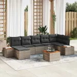Set de canapele pentru grădină cu pernă 8 pcs Gri Rattan poli GartenMobel Dekor
