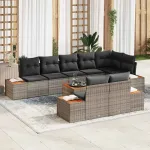 Set de canapele pentru grădină cu pernă 9 pcs Gri Rattan poli GartenMobel Dekor