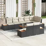 Set de canapele pentru grădină cu pernă 9 pcs Negru Rattan poli GartenMobel Dekor