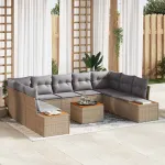 Set de canapele pentru grădină cu pernă 10 pcs Bej Rattan poli GartenMobel Dekor