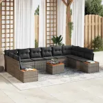Set de canapele pentru grădină cu pernă 11 pcs Gri Rattan poli GartenMobel Dekor