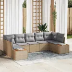 Set de canapele pentru grădină cu pernă 7 pcs Bej poliratan GartenMobel Dekor