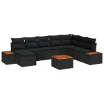Set de canapele pentru grădină cu pernă 9 pcs Negru Rattan poli GartenMobel Dekor