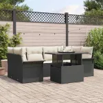 Set de canapele pentru grădină cu pernă 7 pcs Negru Rattan poli GartenMobel Dekor