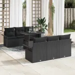Set de canapele pentru grădină cu pernă 7 pcs Negru poliratan GartenMobel Dekor