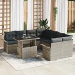 Set de canapele pentru grădină 9 pcs Gri deschis poliratan GartenMobel Dekor